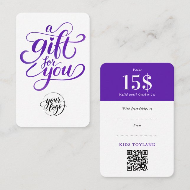 Modern Purple Discount Promotion Gift Card QR Code (Front/Back)