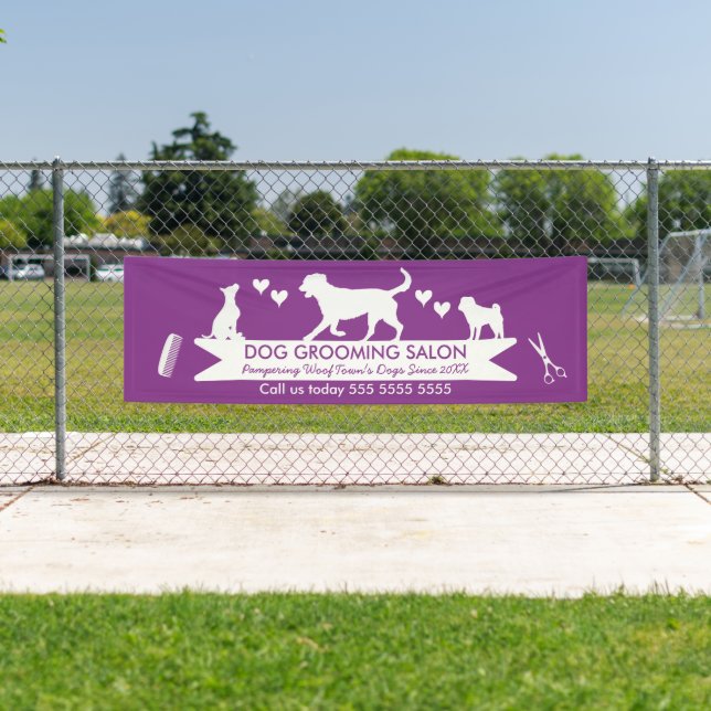 Modern Purple Dog Silhouette Dog Grooming Salon Banner (Insitu)