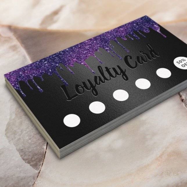 Modern Purple Drips Beauty Salon Black Loyalty Card (Creator Uploaded)