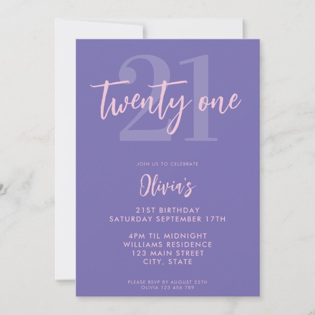 Modern Purple Elegant 21st Birthday Invitation (Front)