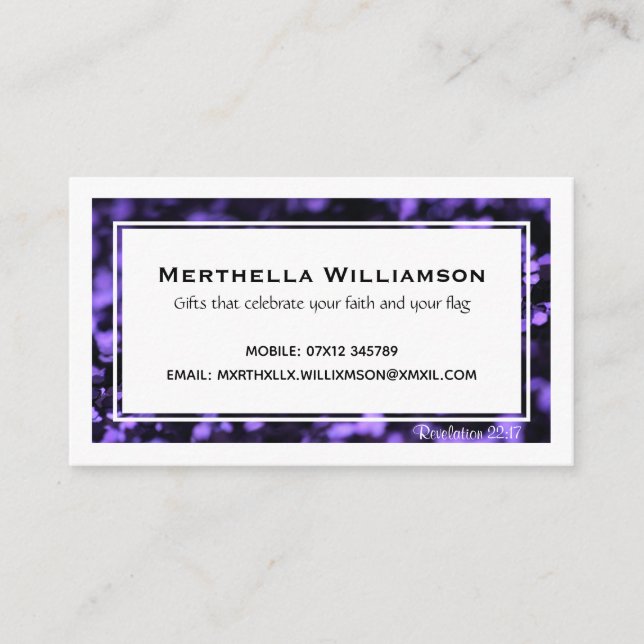 Modern Purple Faux | Glitter Custom Christian Business Card (Front)