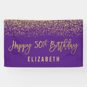 Modern Purple Faux Gold Glitter 50th Birthday Banner