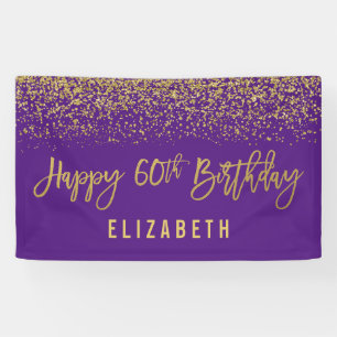 Modern Purple Faux Gold Glitter 60th Birthday Banner