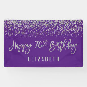 Modern Purple Faux Silver Glitter 70th Birthday Banner