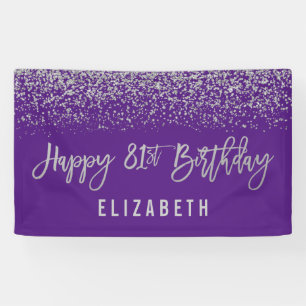 Modern Purple Faux Silver Glitter 81st Birthday Banner