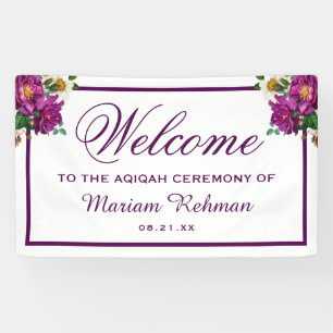 Modern Purple Floral Baby Girl Aqiqah Banner