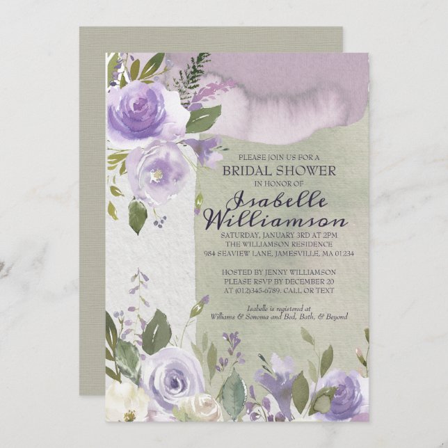 Modern Purple Floral Bridal Shower Invitations (Front/Back)