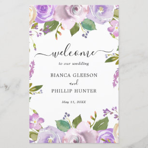 Modern Purple Floral Elegant Wedding Program