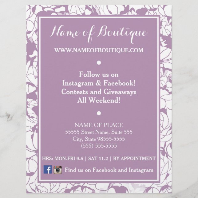 Modern Purple Floral Girly Boutique Events Flyer (Front)
