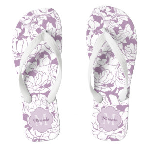 Modern Purple Floral Girly Monogram With Name Jandals