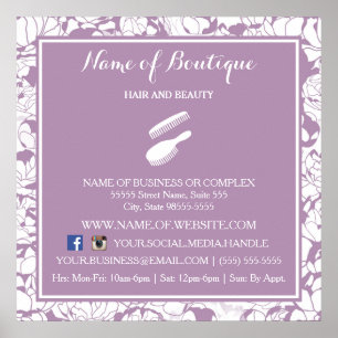 Modern Purple Floral Girly Salon Information Sign