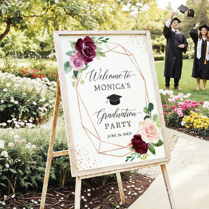 Modern Purple Floral Graduation Party Welcome Sign