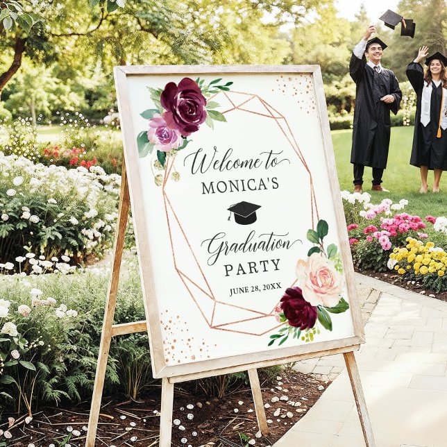 Modern Purple Floral Graduation Party Welcome Sign (Creator Uploaded)