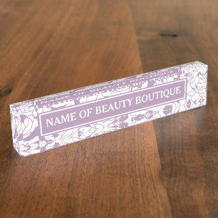 Modern Purple Floral Hair and Beauty Boutique Nameplate
