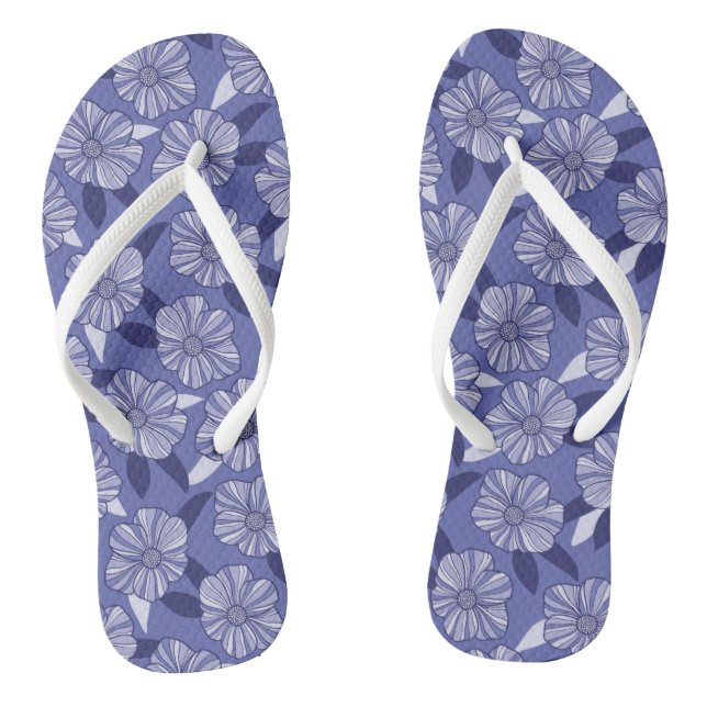 Modern Purple Floral Leaf pattern Jandals (Footbed)