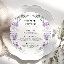 Modern Purple Floral Lilac Wedding Round Flat Menu