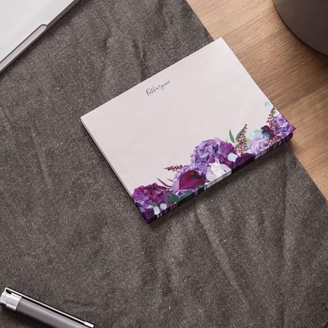 Modern Purple Floral Personalised Post-it Notes (Purple Floral Custom Post-It Note)