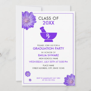 Modern Purple Floral Pharmacist Graduation Party Invitation
