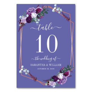 Modern Purple Floral Rose Gold Frame Wedding Table Number