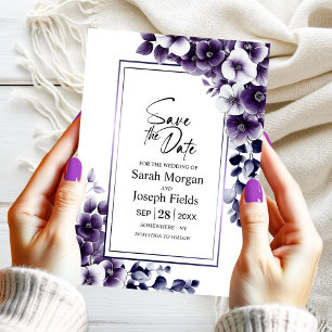 Modern Purple Floral Save the Date Invitation