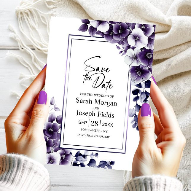 Modern Purple Floral Save the Date Invitation (Creator Uploaded)