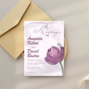 Modern Purple Floral Script Elegant Wedding Invitation