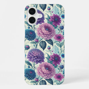 Modern Purple Floral Vintage Dahlia iPhone 16 Plus Case