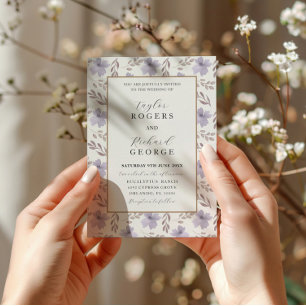 Modern Purple Floral Watercolor Wedding Invitation