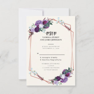 Modern Purple Floral Wedding Geometric RSVP Card
