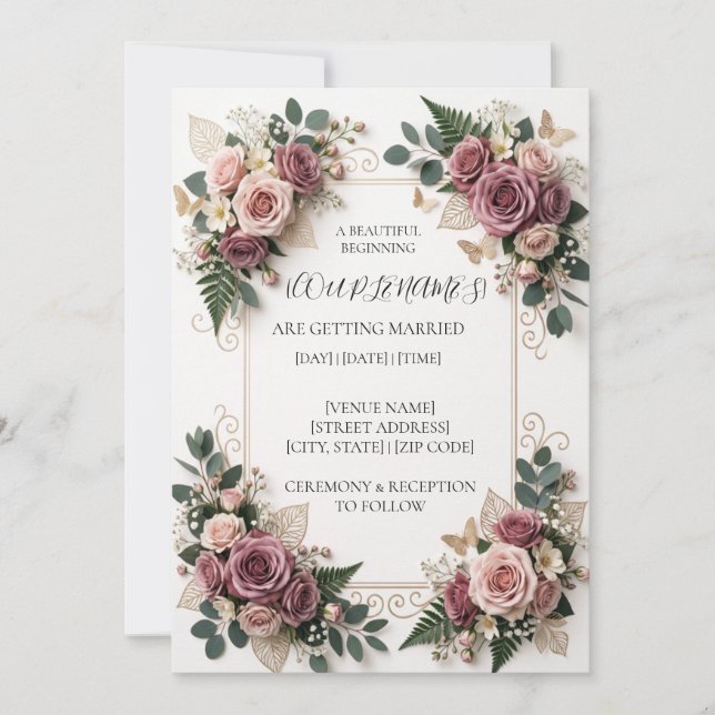 Modern Purple Floral Wedding Invitation (Front)