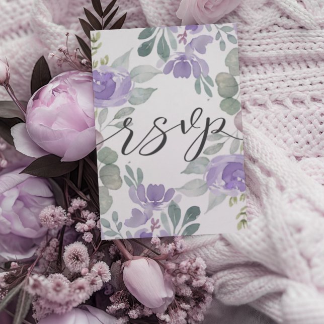 Modern Purple Floral Wedding RSVP Card (Creator Uploaded)