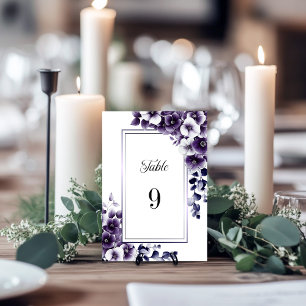 Modern Purple Floral Wedding Table Number