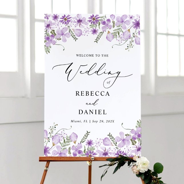 Modern Purple Floral Welcome to our Wedding Poster (Creator Uploaded)