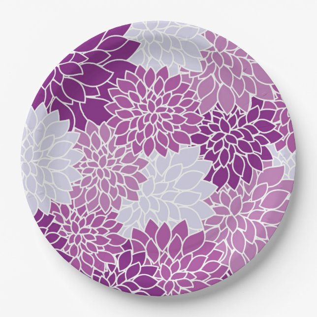 Modern Purple Flower Pattern Paper Plate (Front)