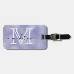 Modern Purple Foil Monogram Name Script Initial Luggage Tag