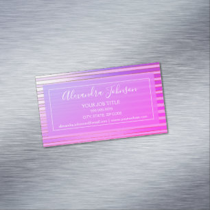 Modern Purple Foil Striped Professional Magnetic Business Card