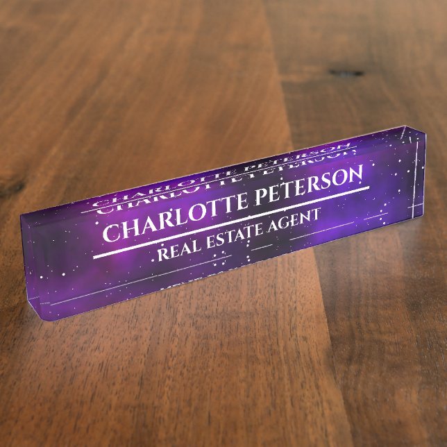 Modern Purple Galaxy Real Estate Agent  Nameplate (Side)
