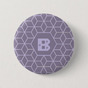Modern Purple Geometric Cubes Pattern Monogram 6 Cm Round Badge