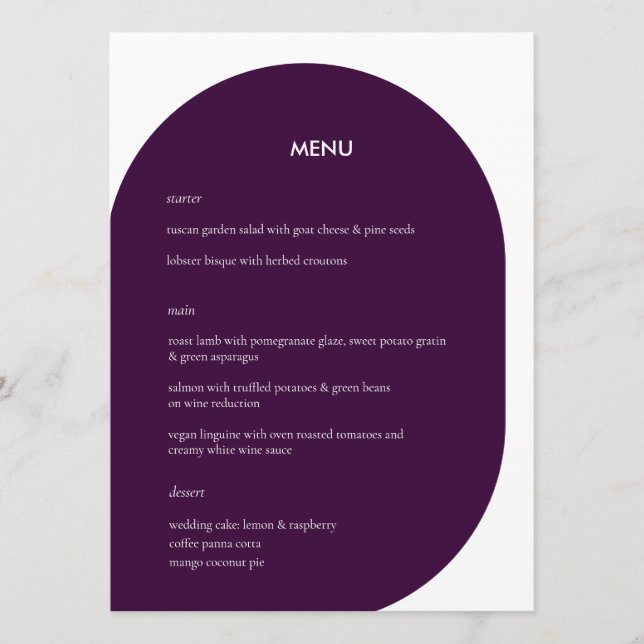 Modern Purple Geometric Graphic Wedding Menu (Front)