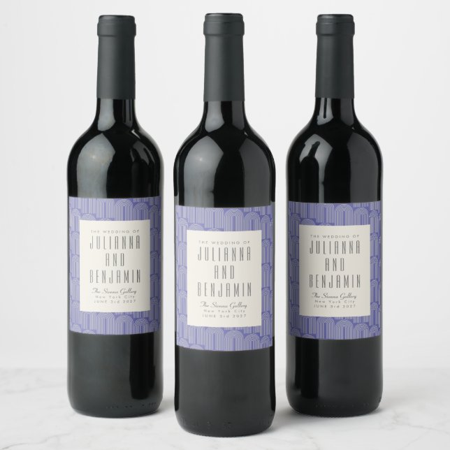 Modern Purple Geometric Personalised Name Wedding Wine Label (Bottles)