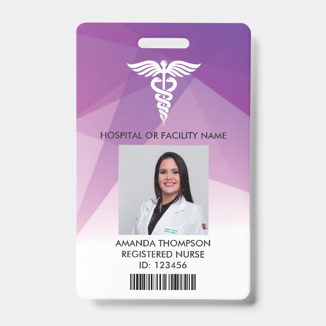 Modern Purple Geometric Registered Nurse Photo ID Badge (Front)