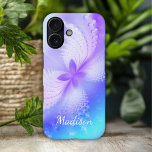 Modern Purple Girly Abstract Butterfly Name iPhone 16 Case<br><div class="desc">Modern Purple Girly Abstract Butterfly Personalised Name features a pretty abstract butterfly on a purple and blue background with your custom name at the base. Personalise by editing the text in the text box provided. Created by Evco Studio www.zazzle.com/store/evcostudio</div>