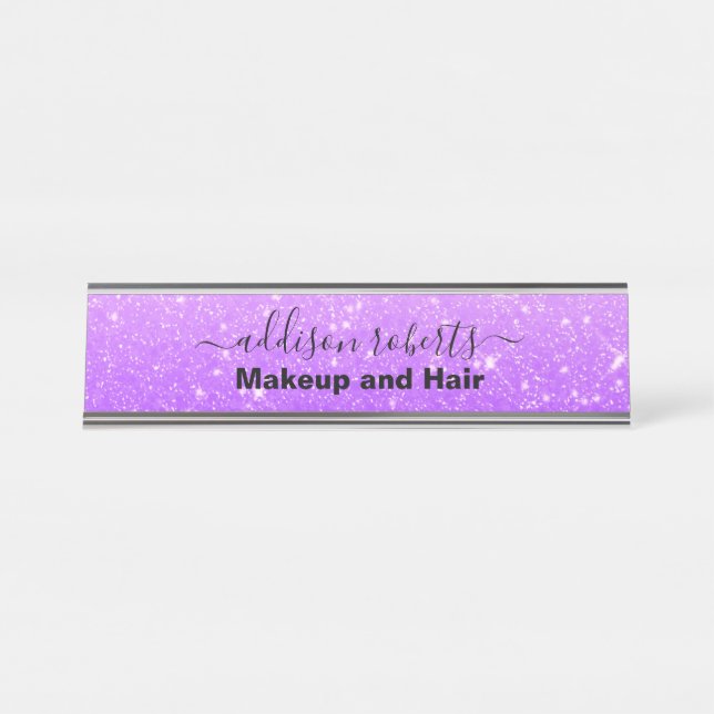 Modern  Purple Glitter Business Desk Name Plate (Front)