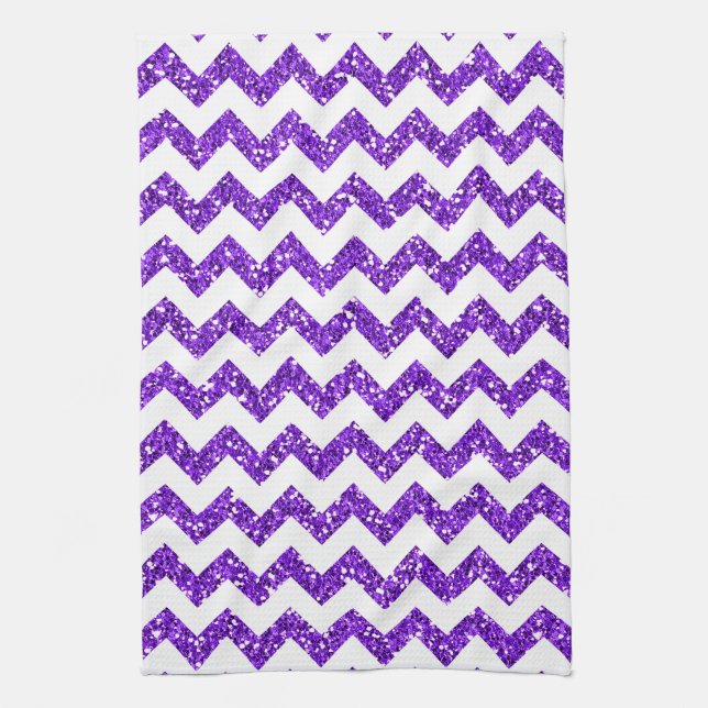 Modern Purple Glitter Chevron Kitchen Dish Towel (Vertical)