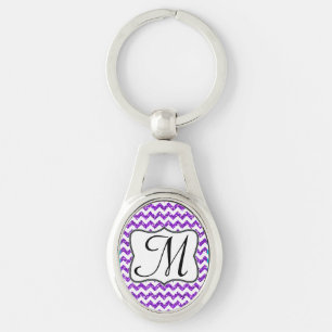 Modern Purple Glitter Chevron Zig Zag Key Chain