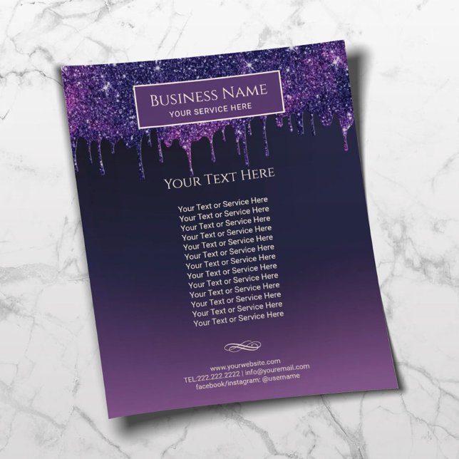 Modern Purple Glitter Drips Beauty Salon & Spa Flyer (Creator Uploaded)