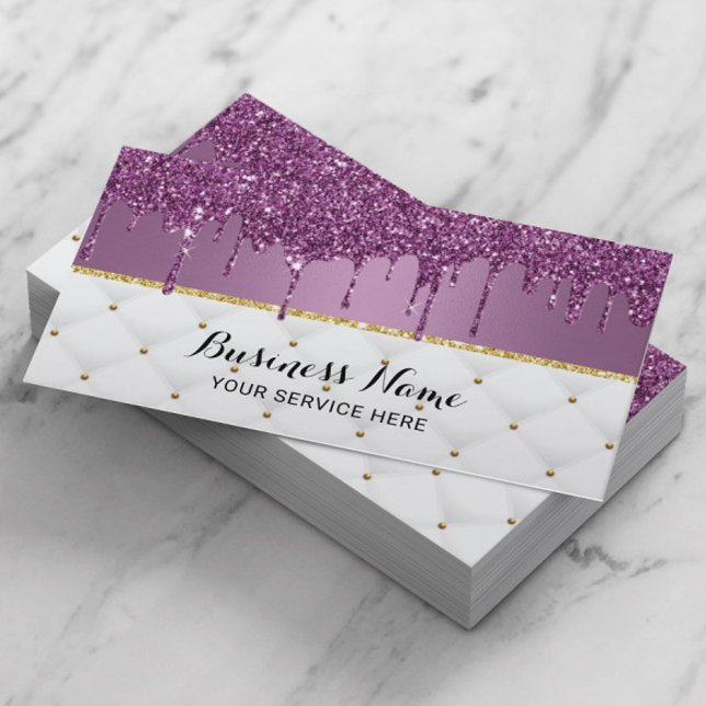 Modern Purple Glitter Drips Luxury Beauty Salon Business Card (Creator Uploaded)