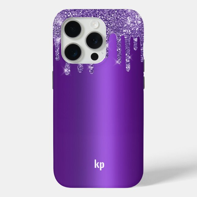 Modern purple glitter drips on metallic purple Case-Mate iPhone case (Back)