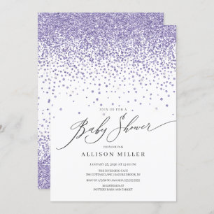Modern Purple Glitter Girls Baby Shower Invitation