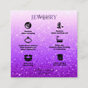Modern   Purple Glitter  Jewellery Care Square Business Card